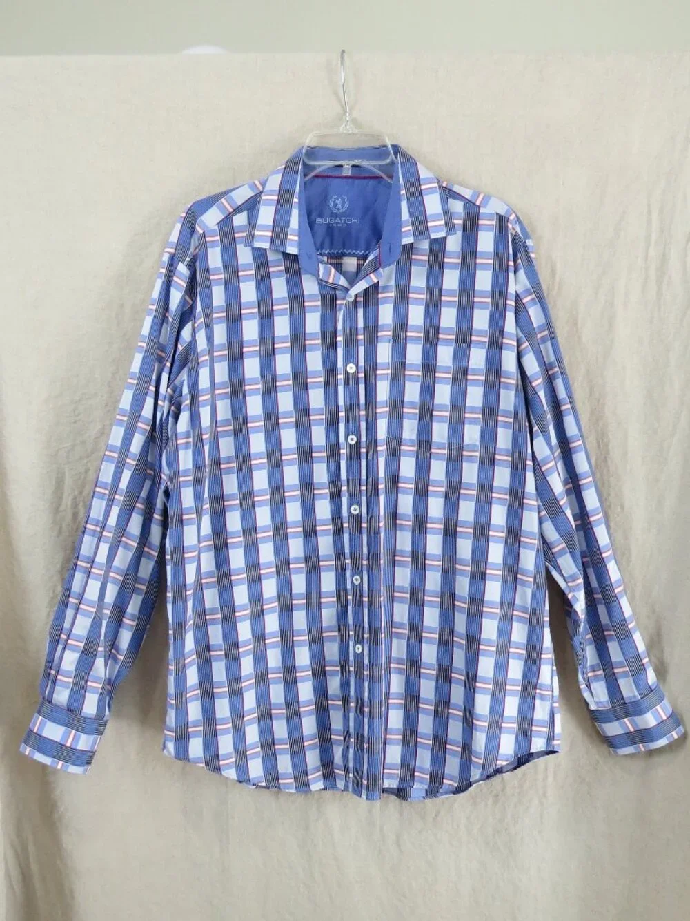 BUGATCHI Men's Button Down Shirt, Cotton SIZE Large Blue, Red, Plaid
